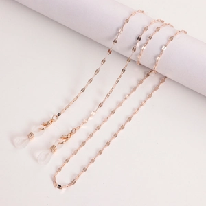 Rose gold metal lanyard chain for glasses and masks with silicone loops and lobster clasps