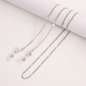 Schicke silberne Brillenkette und Maskenband mit Karabinern und Silikon-Schlaufenaufsatz