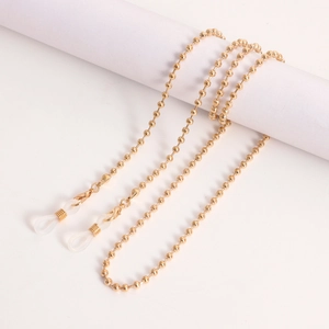 Polished gold metal beaded glasses chain with lobster clasps and silicone loops