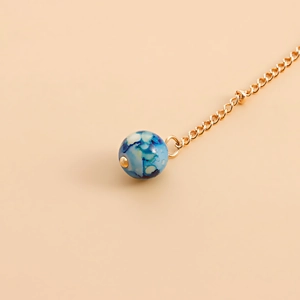 Blue marble stone eyeglass chain with gold link necklace and decorative bead pendant