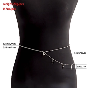 Silver punk double-layer waist chain with four Ankh cross pendants for women fashion