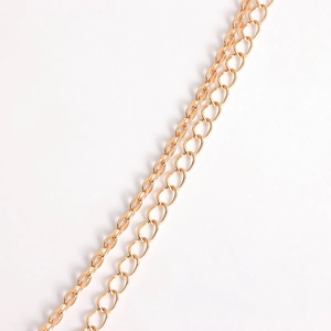 Detailed close-up of double-layered gold chain with various sized links for waist belt