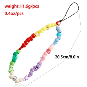 Colorful beaded phone strap with star and butterfly charms, 20.5cm length and 11.6g weight