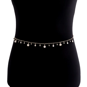Elegant Women Metal Waist Chain Belt With Elegant Imitation Artificial Pearl And Sparkling Rhinestone Tassel Adjustable Sexy Accessory