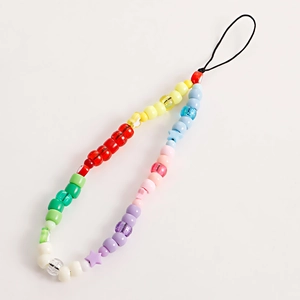 Close-up of colorful beaded phone strap with star-shaped beads and vibrant round plastic beads