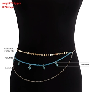 Bohemian multilayer gold waist chain with turquoise beads and starfish charms