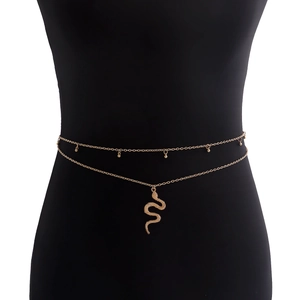 Chaîne de Taille à Double Couche en Alliage d'Or pour Femmes Pendentif Serpent Bijoux de Corps Chaîne de Ventre Accessoire