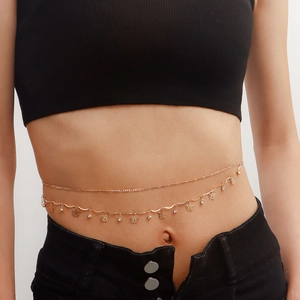 Women Gold Tone Double Layer Butterfly Tassel Waist Chain With Rhinestone And Artificial Pearl Sexy Adjustable Body Chain Jewelry
