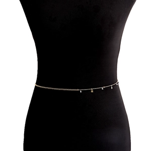 Gold metal waist chain with geometric star pendants and sparkling zircons for women