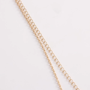 Detailed close-up of golden metal chain links and extender for butterfly waist jewelry