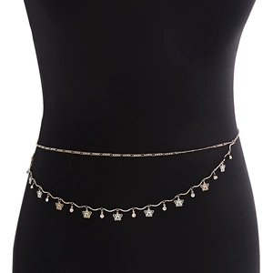 Chic double layer butterfly waist chain with gold butterfly charms and zircon details