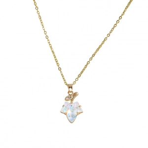 Vintage gold maple leaf necklace with iridescent opal and sparkling zircon accent