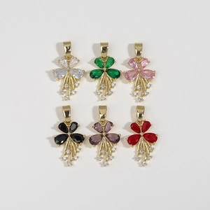 Flower Pendant Only (Without Chain) Copper Zirconia Tassel Charm For DIY Jewelry Making Elegant Botanical Accessory For Women