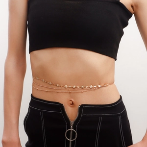 Femme Or Papillon Chaîne de Taille Multicouche Punk Hip Hop Réglable Alliage de Métal Corps Ventre Ceinture Accessoires