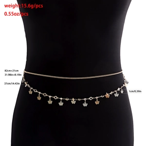 Golden double layer waist chain with butterfly pendants on black mannequin for women
