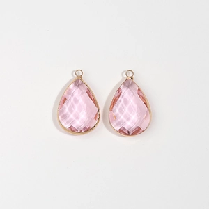 Pink faceted teardrop gemstone charms with gold metal edging for DIY jewelry making