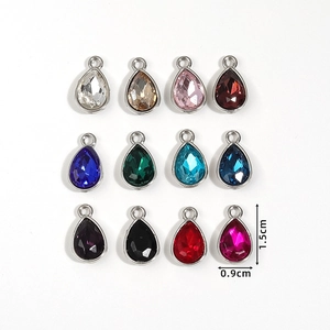 Set of 12 teardrop faceted crystal pendants with silver metal bezel for DIY jewelry