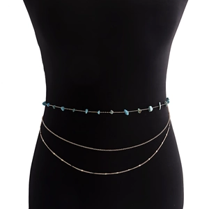 Chaîne de Taille Bohème en Alliage d'Or Multicouche pour Femme Avec Pierre Turquoise Colorée Bijoux de Corps Ajustables