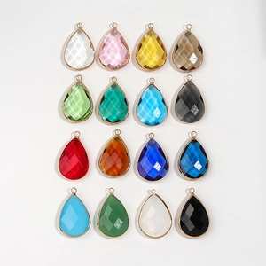 Teardrop Faceted Synthetic Crystal Pendants With Copper Edging For DIY Jewelry Making Necklaces Earrings Accessories