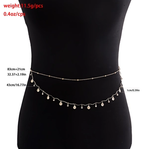 Bohemian gold layered body chain with scallop shell pendants and adjustable beads