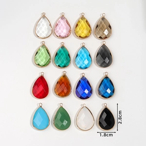 Set of 16 faceted water drop pendants with gold plated edges for DIY jewelry making