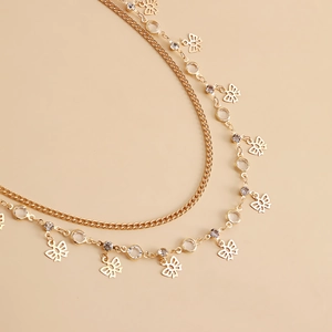 Double-layered gold butterfly waist chain with sparkling rhinestones for body jewelry