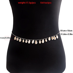 Bohemian silver belly chain with natural white shell pendants for beach summer vacation