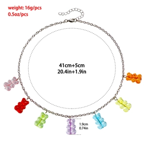 Colorful resin bear necklace showing weight 16g and chain length 41cm plus 5cm extension