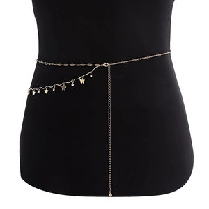 Golden double-layer body chain with butterfly charms and rhinestones for women