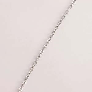Close-up of polished silver metal chain with oval links for beach shell waist belt