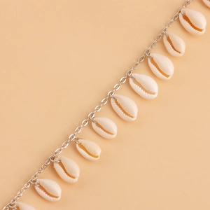 Bohemian style silver chain waist belt with natural seashell pendants for beach wear