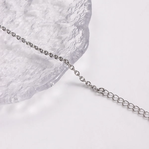 Detailed macro view of silver stainless steel chain with adjustable extension link