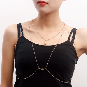 Cadena de Cuerpo Sexy de Aleación Dorada Multicapa Diamantes de Imitación para Mujer Corazón Ojo de Sol Cuentas Joyería