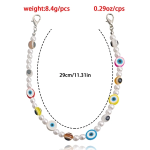 Imitation pearl and evil eye bead anklet with silver lobster clasps for women