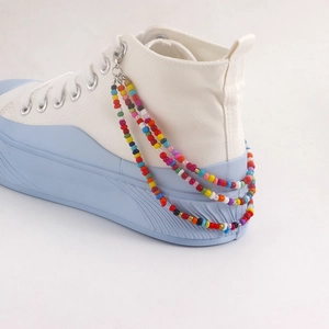 Bohemian Mixed Color Multi-layer Rice Bead Shoe Chain Alloy Colorful Beaded Anklet Foot Accessory For Women Sneaker Jewelry