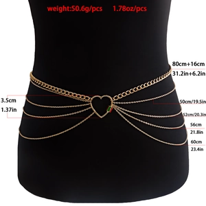 Chaîne de taille multicouche dorée avec pendentif coeur et plusieurs rangs élégants