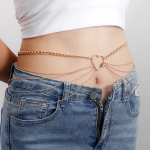 Chaîne de taille dorée multicouche sexy avec pendentif cœur en émail rouge et vert