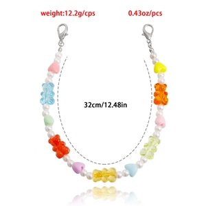 Colorful resin gummy bear and faux pearl shoe chain with silver lobster clasps