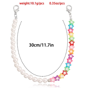 Multicolor star bead and pearl link chain with silver lobster clasps, 30cm length