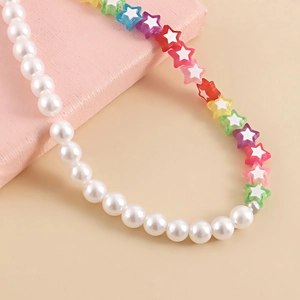 Fashionable beaded shoe chain with colorful acrylic stars and white pearls for women