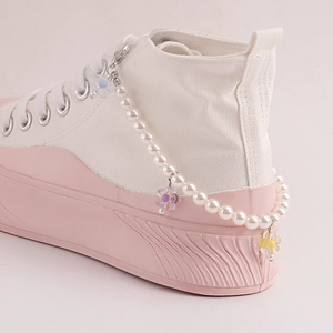 Fashion Artificial Pearl Shoe Chain Accessory With Colorful Acrylic Flower Charms Alloy Jewelry For Sneakers Boots Women Girls Decor