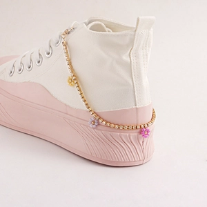Bohemian Alloy Rhinestone Shoe Decoration Chain Artificial Pearl Daisy Floral Pendant Anklet Sparkling Beach Jewelry For Women