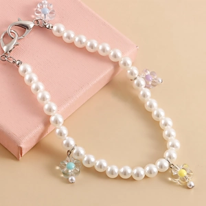 Chic imitation pearl shoe chain with colorful acrylic flower charms and silver lobster clasp