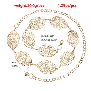 Ceinture élégante en métal doré avec feuilles ajourées pour robes de femmes et mode