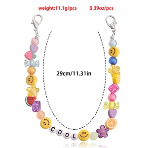 Ethnic beaded shoe chain accessory with colorful fruit beads and silver lobster clasps