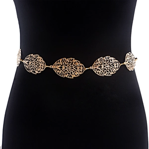 Élégante Ceinture Chaîne de Taille Feuilles Ajourées Or pour Femmes Mode Chaîne de Corps à Maillons Métalliques Réglable Accessoires de Robe Bijoux