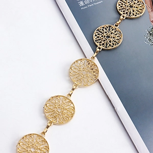 Elegant gold hollow circular chain belt for women's dress decoration with metal gloss