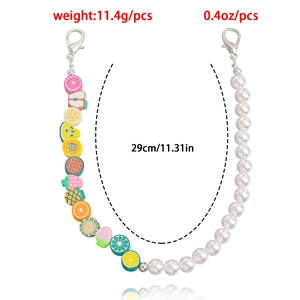 Colorful fruit clay and pearl shoe chain accessory with silver lobster clasps, 29cm length