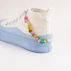 Colorful Fruit Soft Clay Bead Shoe Chain White Artificial Pearl Alloy Lobster Clasp Anklet For Women Girls Jewelry Gift