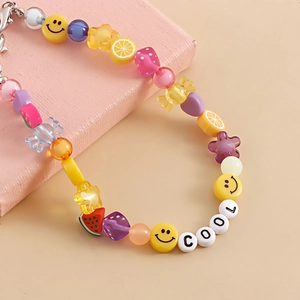 Handmade colorful beaded shoe chain with fruit shapes and COOL letter beads charms